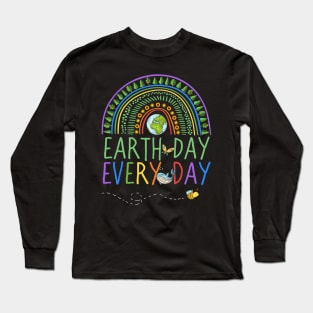 Pretty Earth Day Every Day Rainbow with Trees and Bee, Whale and Butterfly Long Sleeve T-Shirt